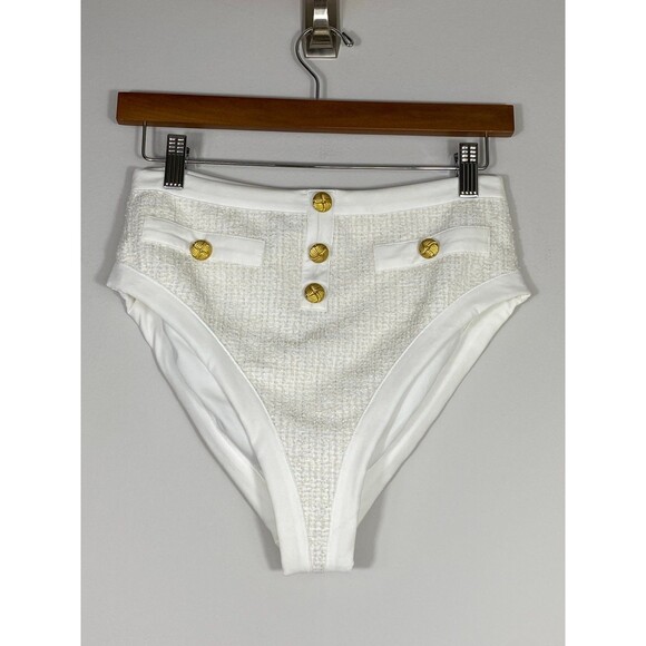 Beach Riot High-Waisted White Textured Bikini Bottom – Size Large - Picture 1 of 6